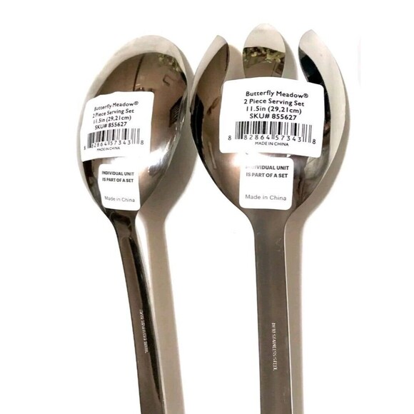 LENOX BUTTERFLY MEADOW 2-PCS SERVING FLATWARE SET SPOON SPORK 11.75" NEW - Picture 2 of 4